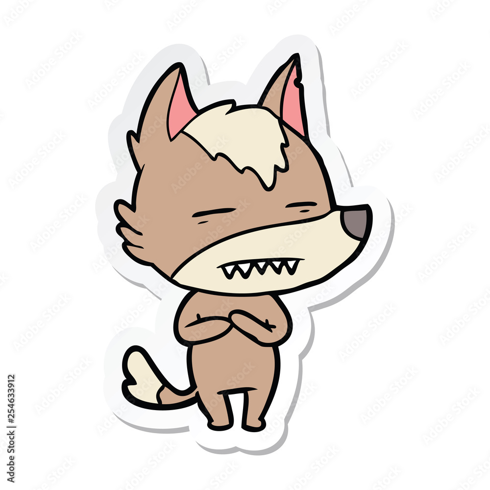 sticker of a cartoon wolf showing teeth sticker of a cartoon wolf showing teeth