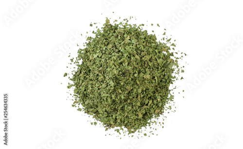 coriander leaves heap isolated on white background. top view