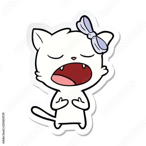 sticker of a cartoon cat meowing