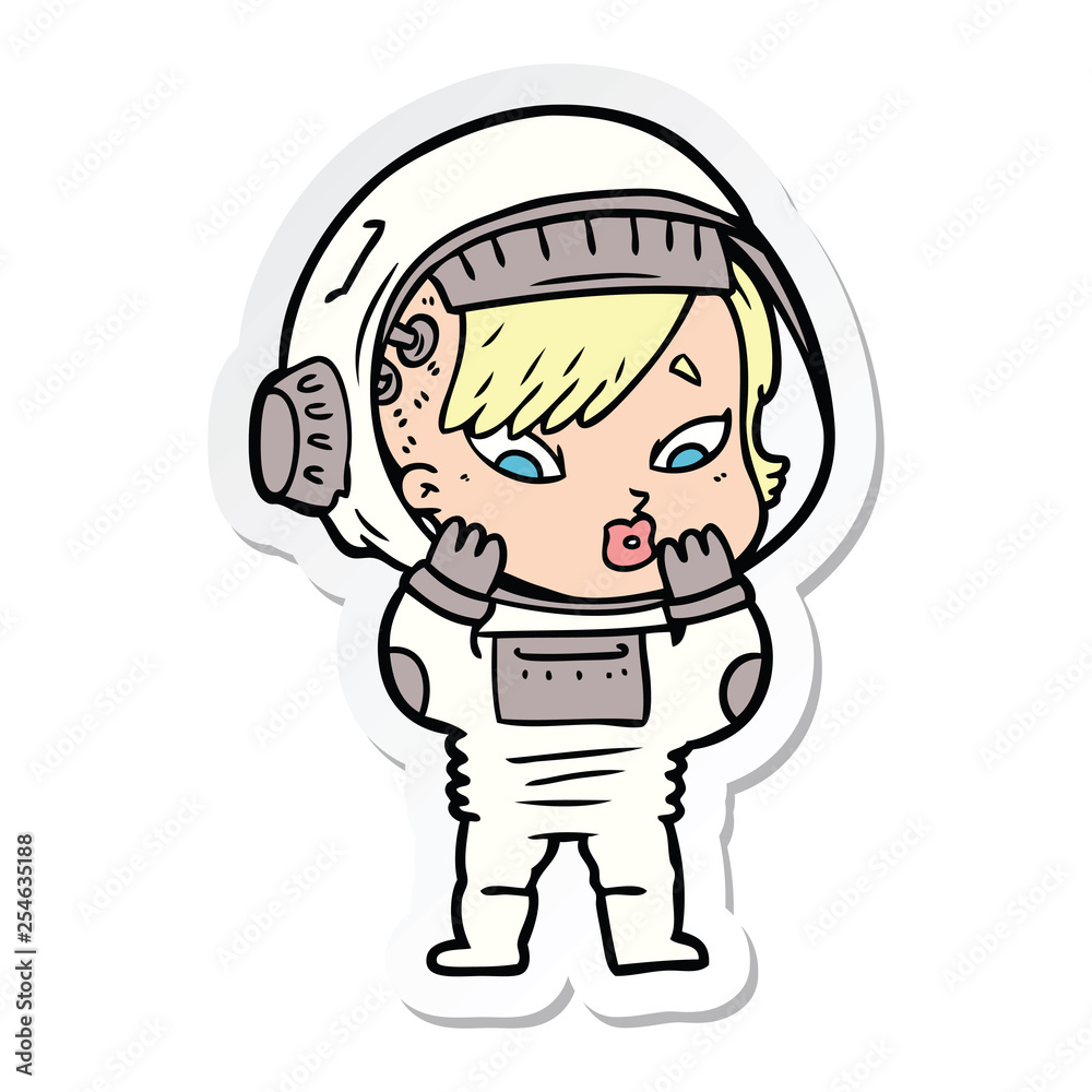 sticker of a cartoon astronaut woman