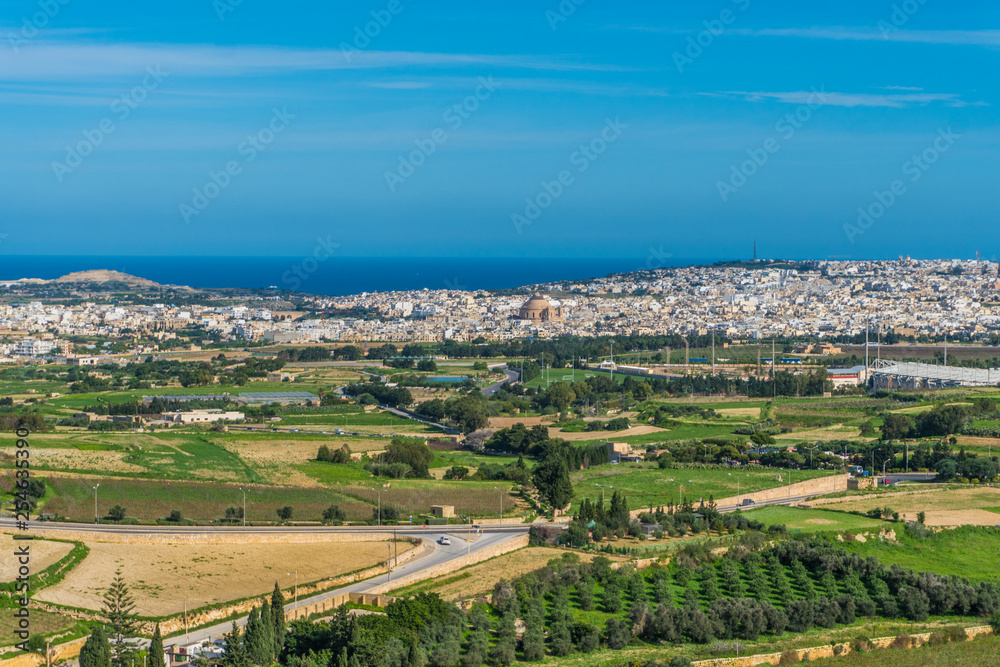 Maltese landscape. View from Mdina mediaval city.