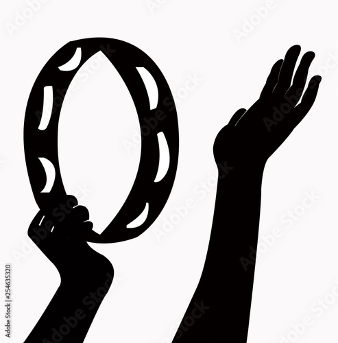 hands playing tambourine, silhouette vector