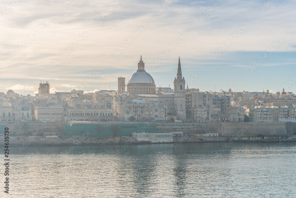 View on Valletta city with its architecture from the sea