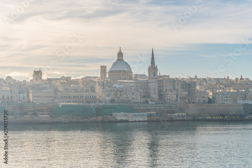 View on Valletta city with its architecture from the sea