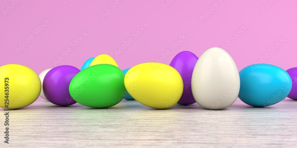 Colored Easter Eggs Wooden Table