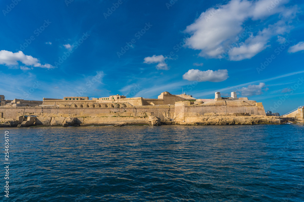 View on Valletta city with its architecture from the sea
