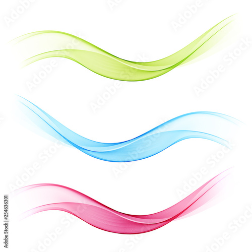 Set of transparent abstract waves blue,green and pink.