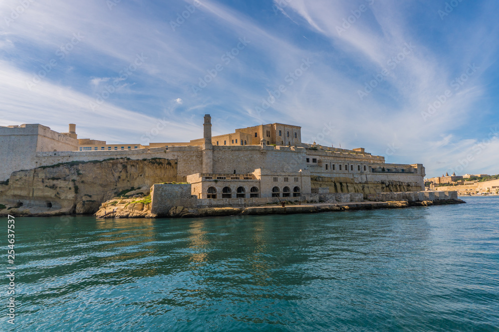 Malta - November, 2018: View on the harbors of Malta cities from the boat trip.