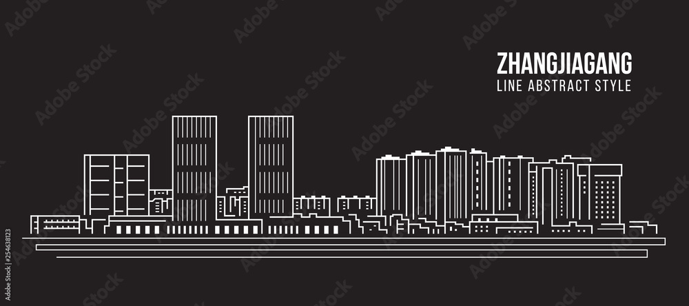 Cityscape Building Line art Vector Illustration design -  Zhangjiagang city