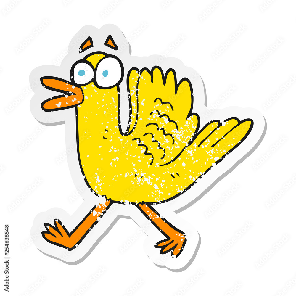 retro distressed sticker of a cartoon flapping duck retro distressed sticker of a cartoon flapping duck