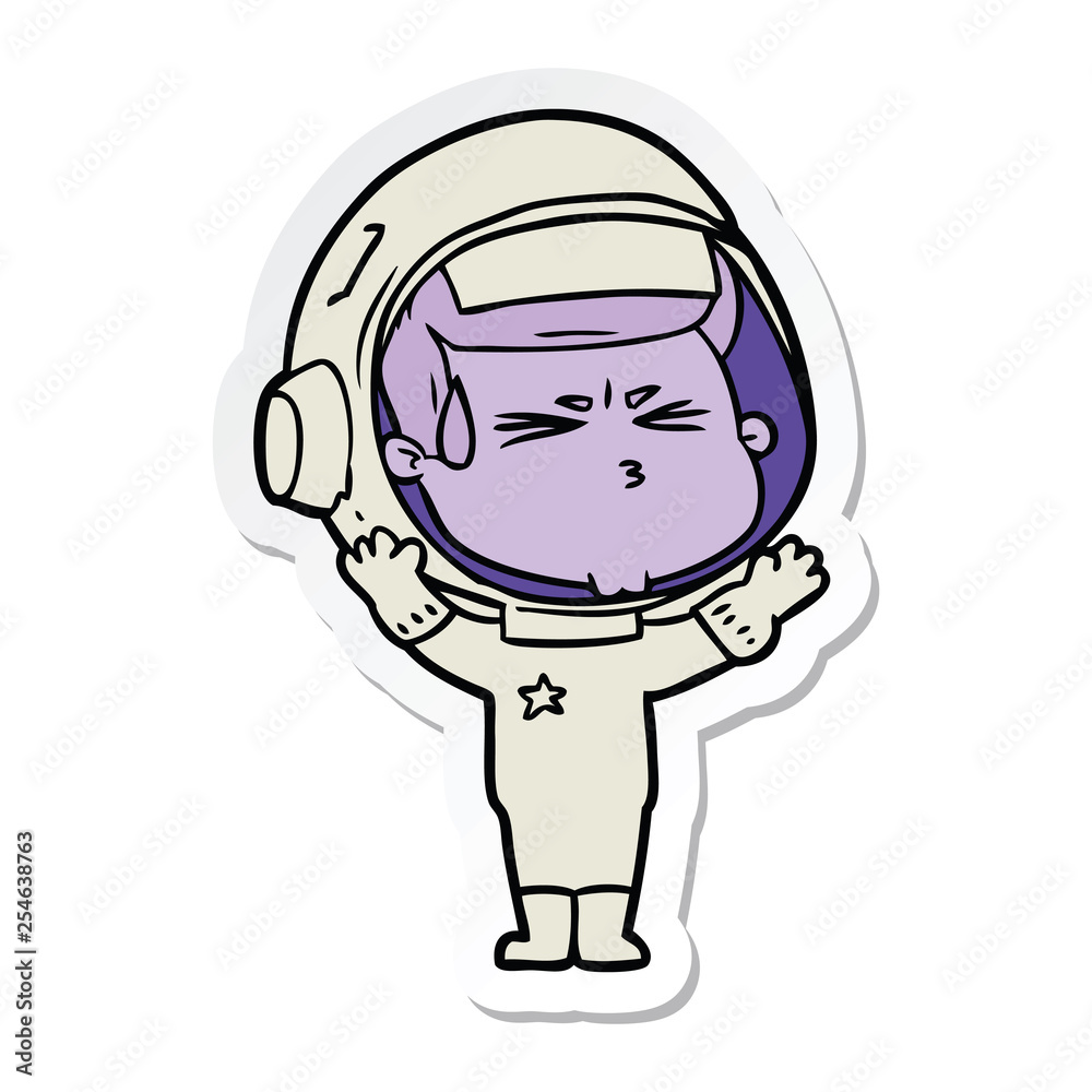 sticker of a cartoon stressed astronaut sticker of a cartoon stressed astronaut