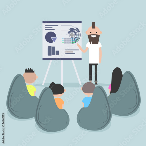Staff education. Office workshops and seminars.Career. Modern workers. Flat cartoon design.Clip art