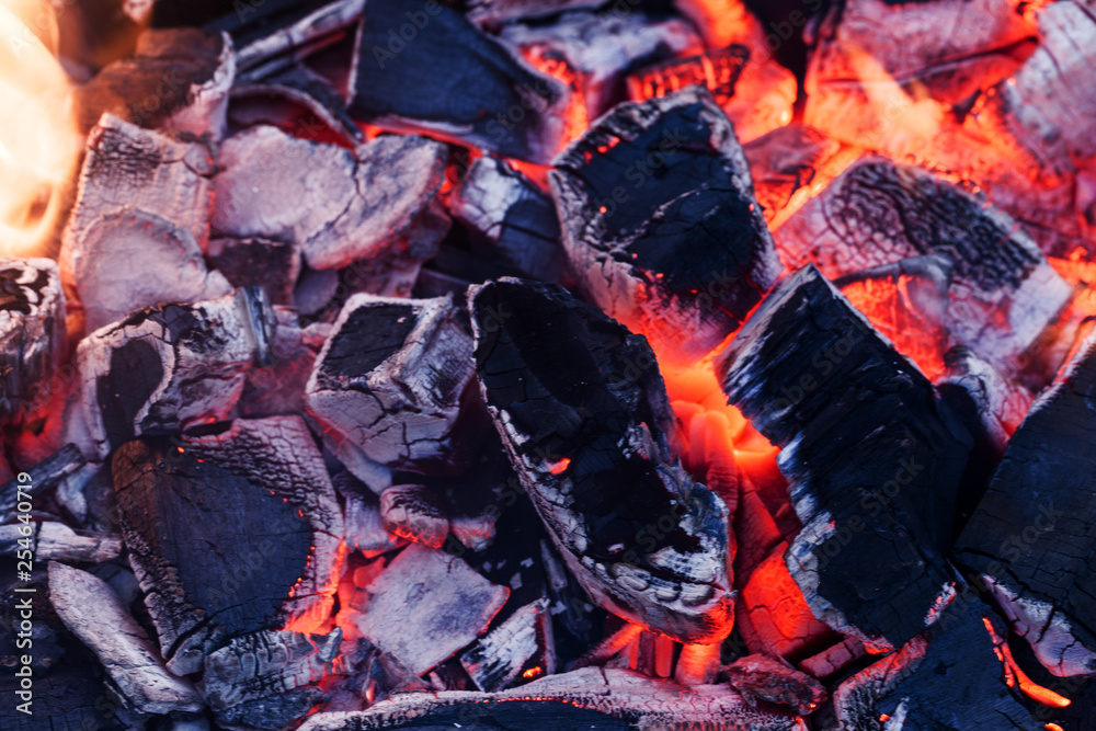 Details of burning charcoal barbecue at a picnic Details of burning charcoal barbecue at a picnic