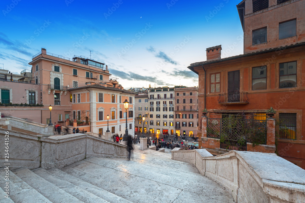 The Spanish steps in Rome at dusk, Italy