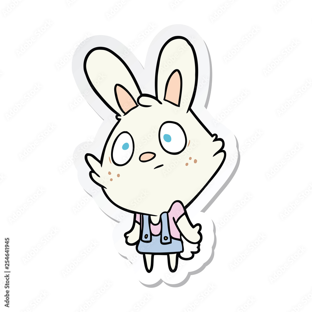 Obraz premium sticker of a cartoon rabbit shrugging shoulders
