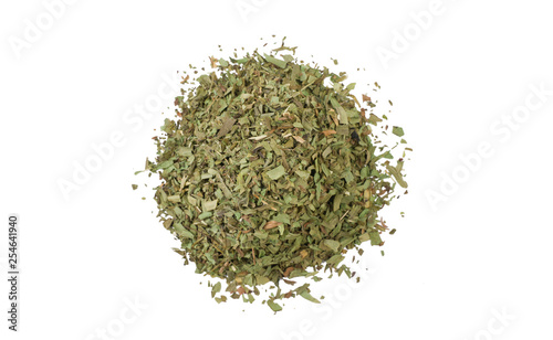tarragon herb heap isolated on white background. top view