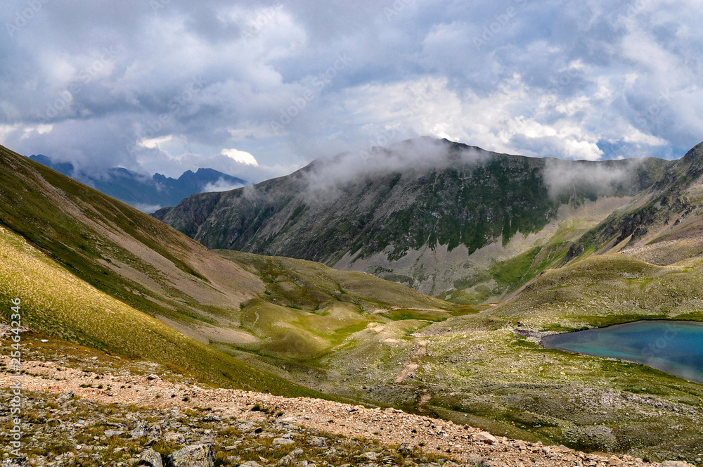 Lake scenes in mountains, national park Dombai, Caucasus, Russia, Europe