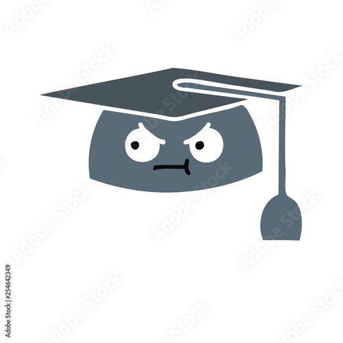 flat color retro cartoon graduation hat