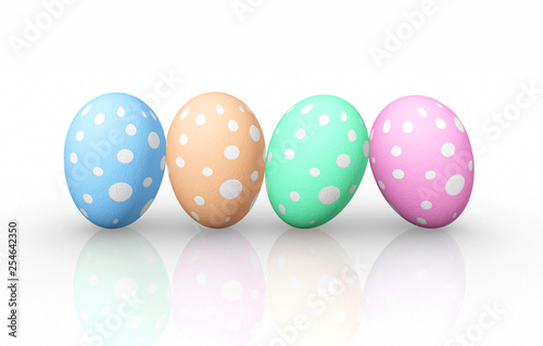 Front view four colorful easter eggs on white background,3D rendering