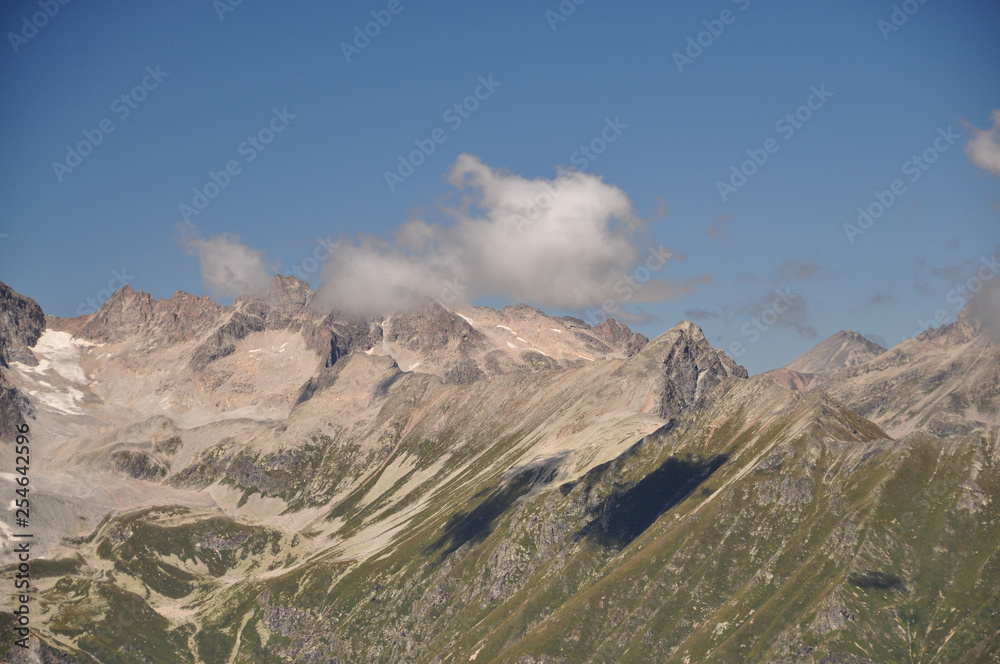 Closeup mountains scenes in national park Dombai, Caucasus, Russia