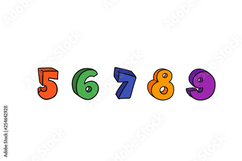 Vector hand drawn 3D line art numbers set. Signs as sketched art, ouline font. Latin alphabet numbers from 1 to 0. Isolated without background. Funny text for birthday party, creative numeric text.