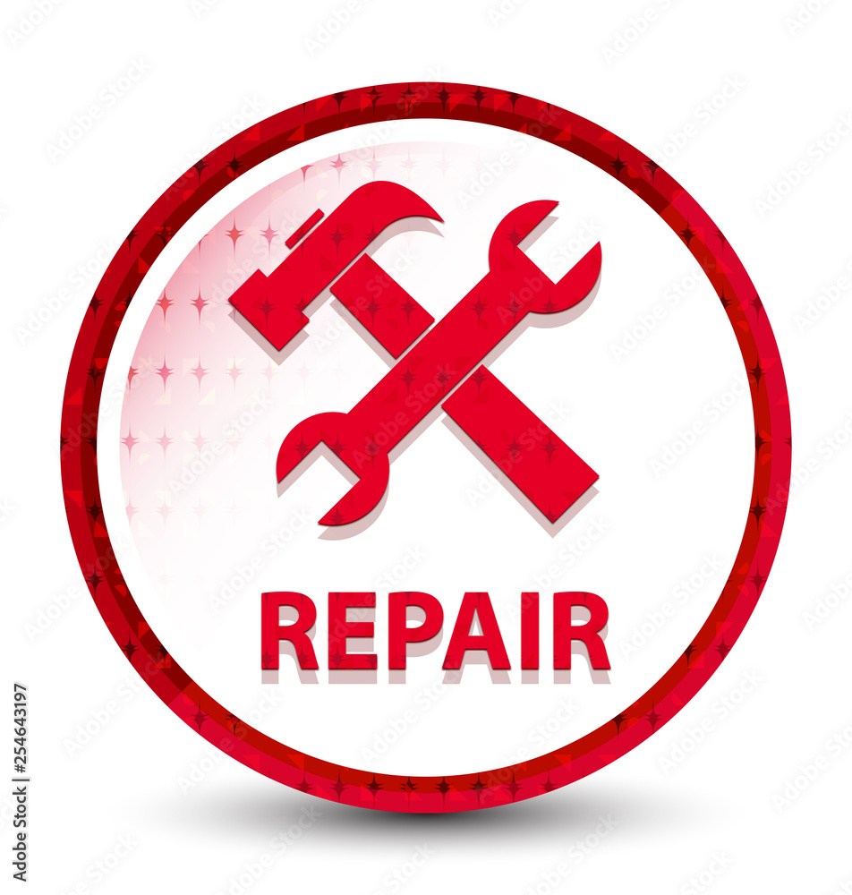 Repair (tools icon) misty frozen red round button Repair (tools icon) misty frozen red round button