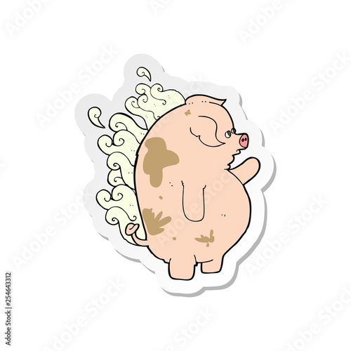 sticker of a cartoon fat smelly pig