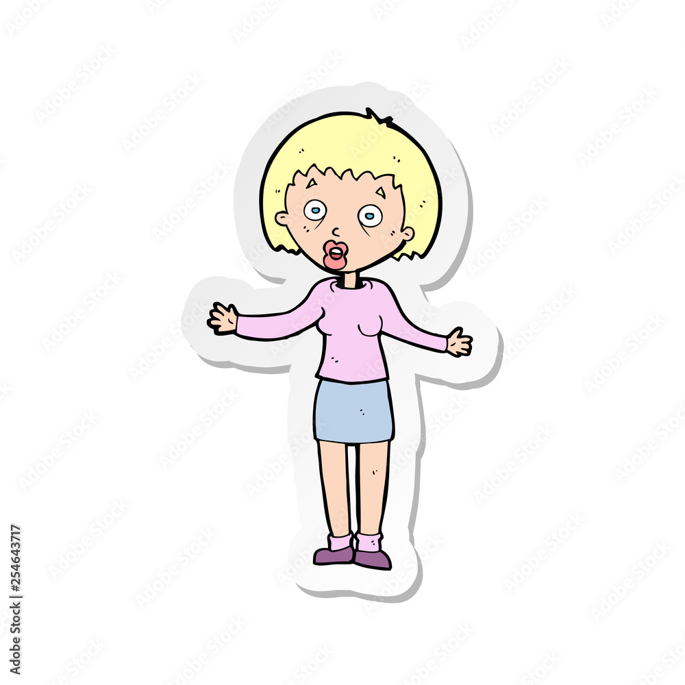 sticker of a cartoon woman making excuses