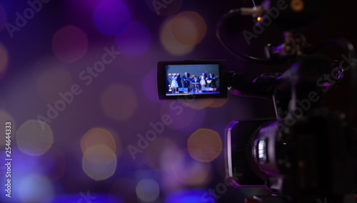 Soft and Blur focus camera show viewfinder image catch motion in interview or broadcast wedding ceremony, Video Cinema From camera. video cinema production on Bokeh background