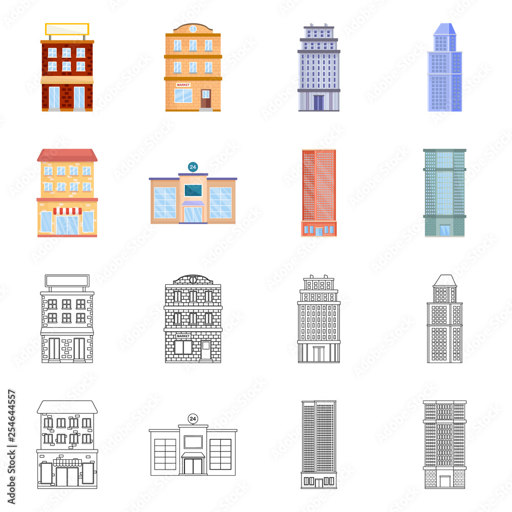 Isolated object of municipal and center symbol. Set of municipal and estate   vector icon for stock.