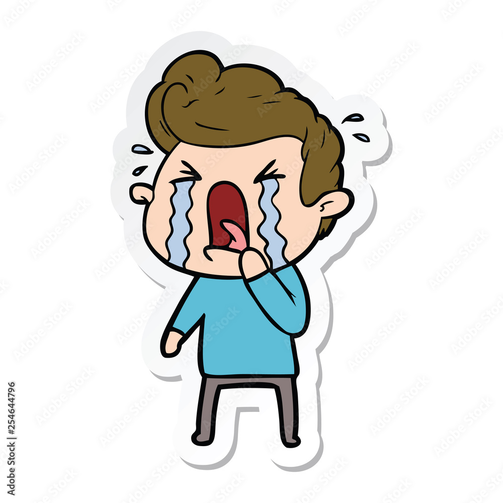 sticker of a cartoon crying man