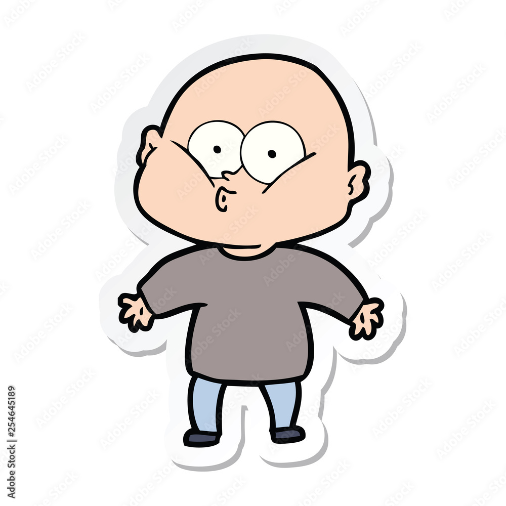 sticker of a cartoon bald man staring sticker of a cartoon bald man staring