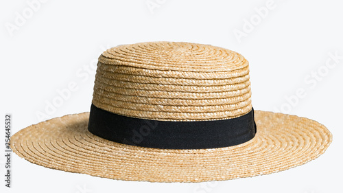 The front view of the straw hat is placed on a white background.