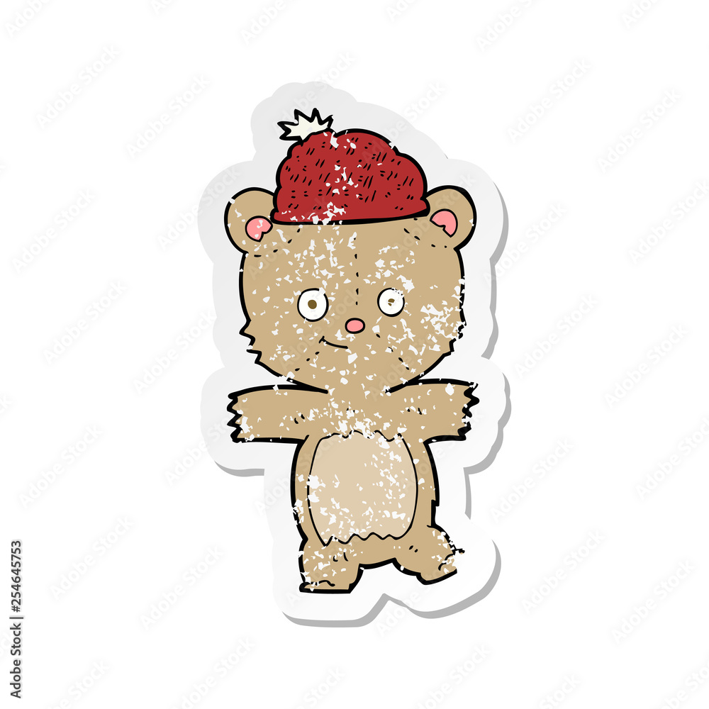 retro distressed sticker of a cartoon bear in hat retro distressed sticker of a cartoon bear in hat