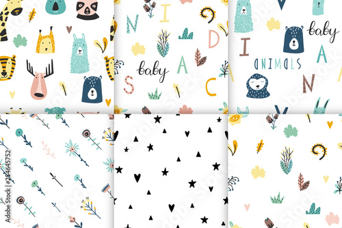 Wallpaper Mural Safari baby animals seamless funny pattern. Torontodigital.ca