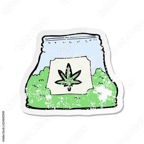 retro distressed sticker of a cartoon bag of weed