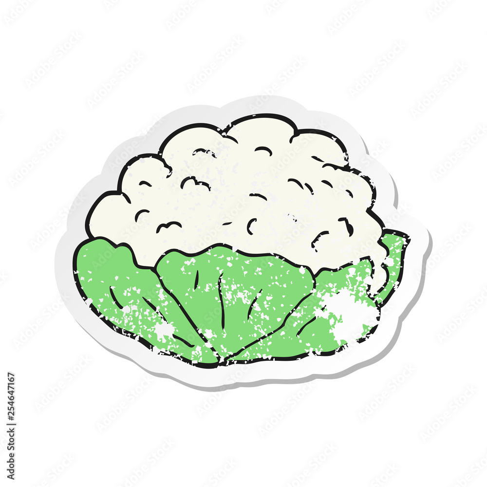 retro distressed sticker of a cartoon cauliflower retro distressed sticker of a cartoon cauliflower