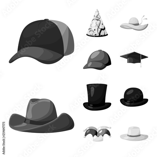 Vector design of hat and helmet logo. Collection of hat and profession stock vector illustration.