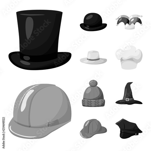 Vector design of hat and helmet sign. Set of hat and profession stock symbol for web.