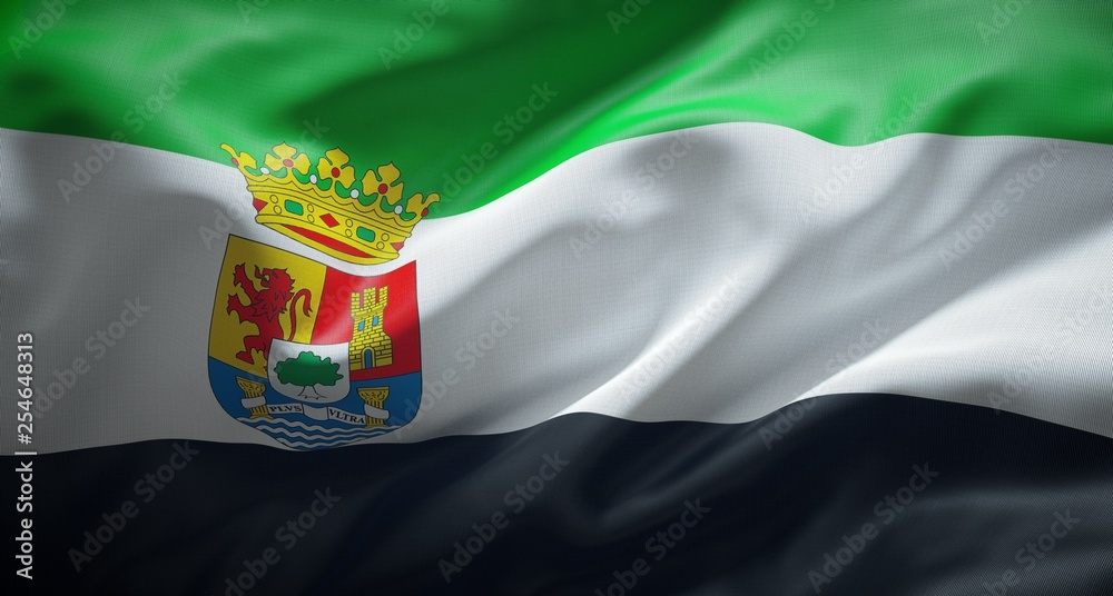 Bandera oficial de Extremadura, comunidad autónoma Española. - obrazy, fototapety, plakaty 