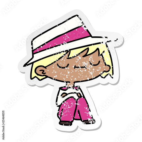distressed sticker cartoon of a cute kawaii person