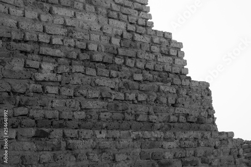 Abstract black and white photo of a pyramid in Sudan from close up