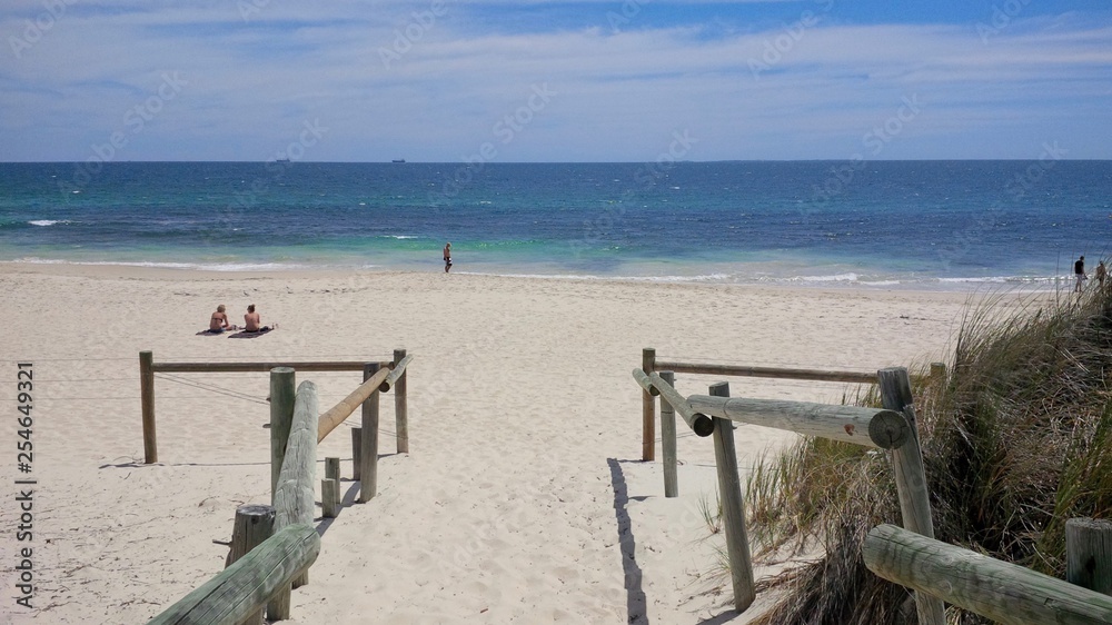 View of Cottesloe Beach. Cottesloe is a beach-side suburb of the city of Perth in Western Australia. It is located roughly halfway between Perth's central business district and the port of Fremantle. View of Cottesloe Beach. Cottesloe is a beach-side suburb of the city of Perth in Western Australia. It is located roughly halfway between Perth's central business district and the port of Fremantle.
