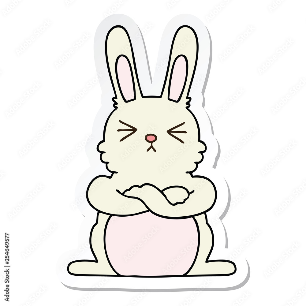 sticker of a quirky hand drawn cartoon rabbit sticker of a quirky hand drawn cartoon rabbit