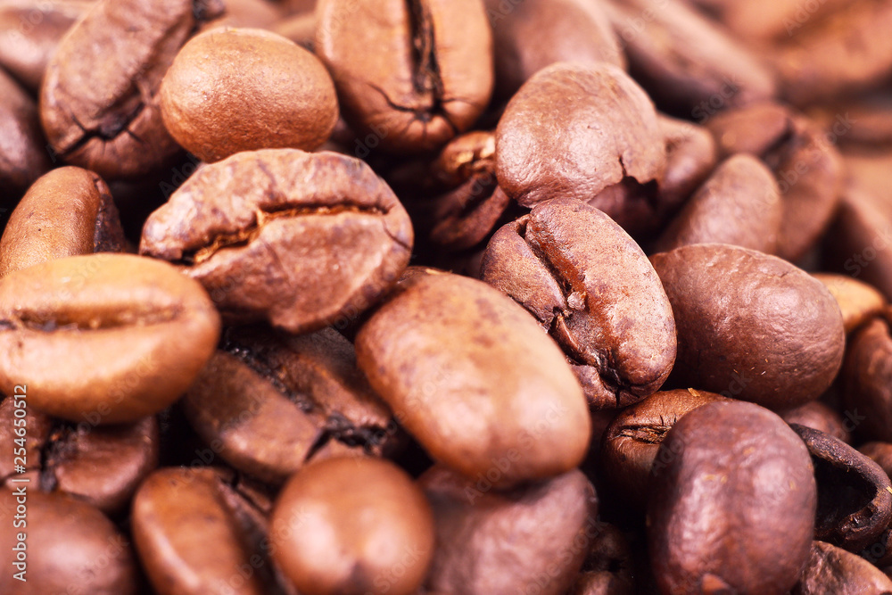 Obraz premium roasted coffee grains. Macro shot