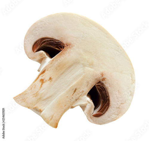 champignon mushroom cut half isolated on white background with clipping path.