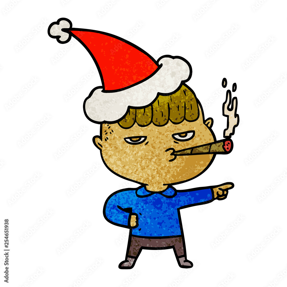 textured cartoon of a man smoking wearing santa hat textured cartoon of a man smoking wearing santa hat