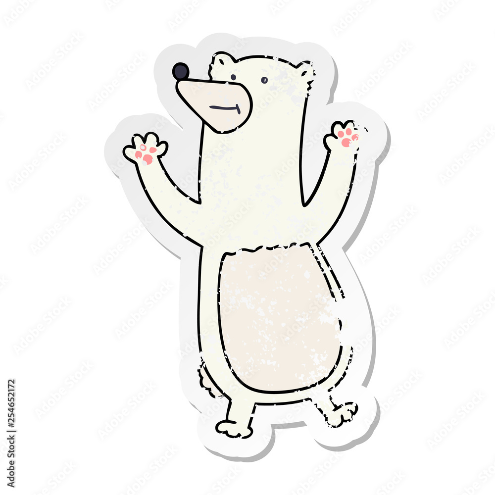 distressed sticker of a quirky hand drawn cartoon polar bear distressed sticker of a quirky hand drawn cartoon polar bear