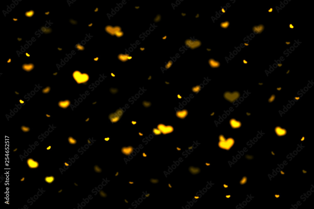 Gold and yellow hearts bokeh overlay, hearts photo overlay, abstract background, shiny gold and yellow hearts flowing around. Photo overlay effect, hearts bokeh on black background, JPG file. Gold and yellow hearts bokeh overlay, hearts photo overlay, abstract background, shiny gold and yellow hearts flowing around. Photo overlay effect, hearts bokeh on black background, JPG file.