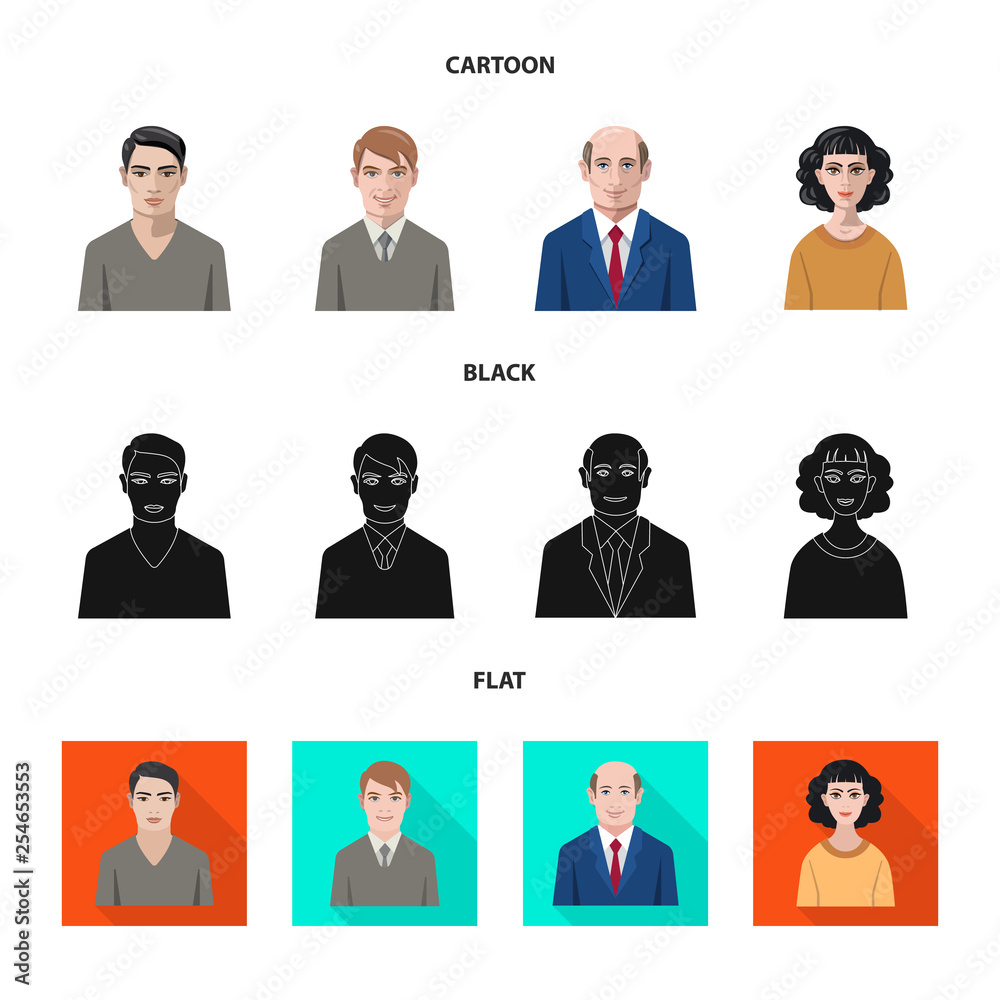 Vector illustration of hairstyle and profession symbol. Collection of hairstyle and character stock symbol for web. Vector illustration of hairstyle and profession symbol. Collection of hairstyle and character stock symbol for web.
